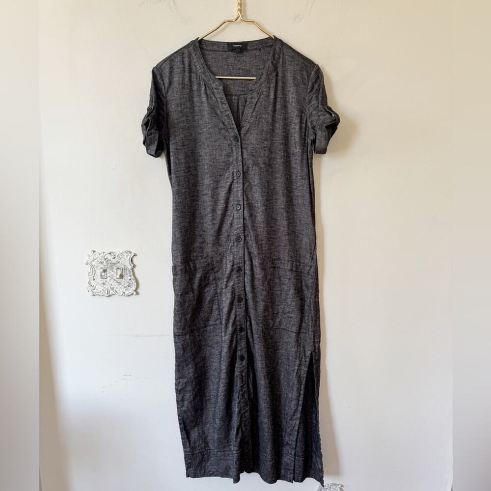 Theory Black Charcoal Wash Roll Sleeve Linen Shirt Dress 4 / S